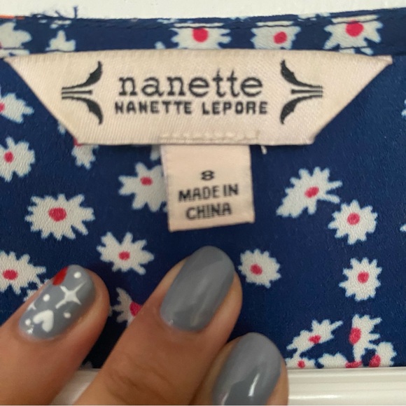 Nanette Lepore Women's Hi-Low Smocked Floral Print Dress in Navy Combo Sz 8 - Picture 3 of 6